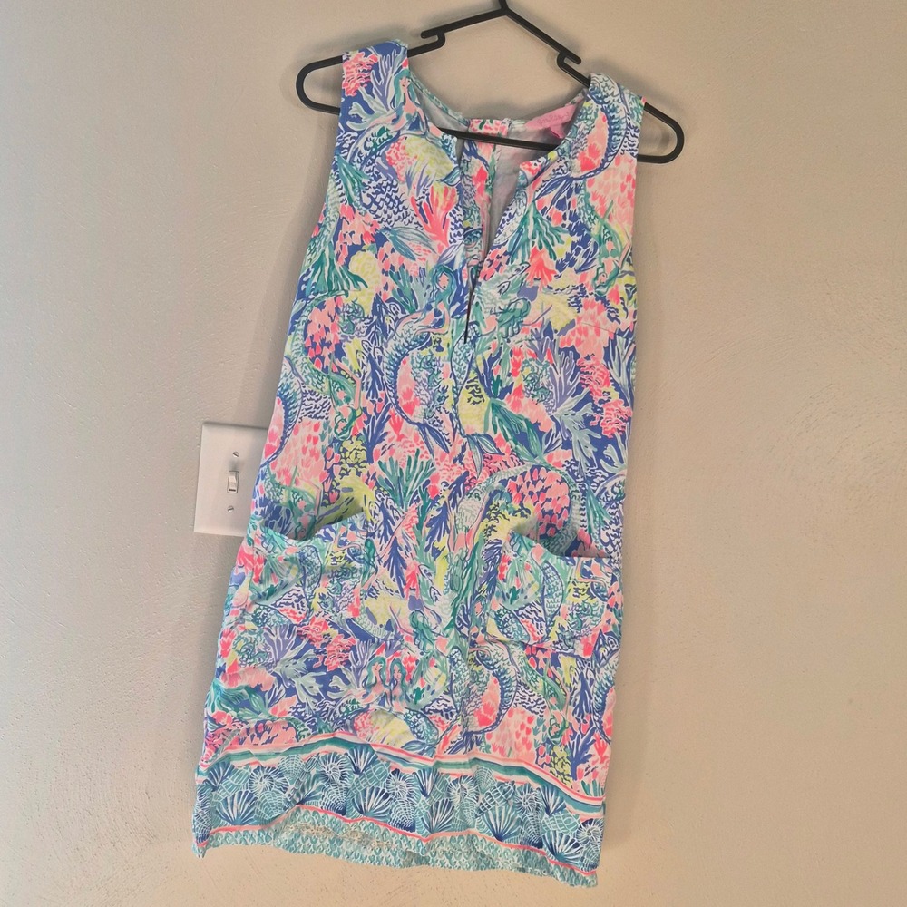 Lilly Pulitzer Kelby Shift Dress Womens 8 Mermaids Cove Stretch Preppy Summer
